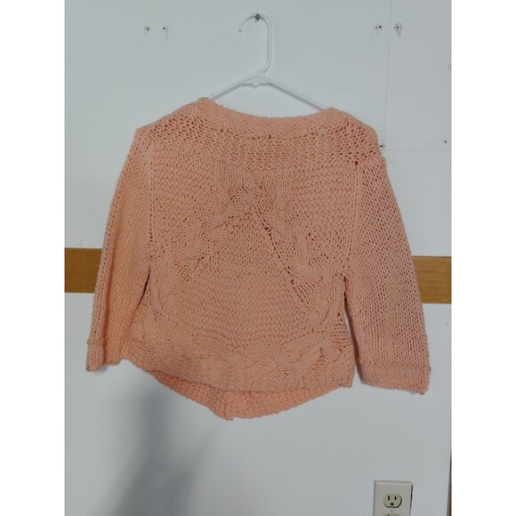 Free People Peach Soft Chunky Knit crop Cardigan Sweater 3/4 Sleeve Sz M - Picture 9 of 9